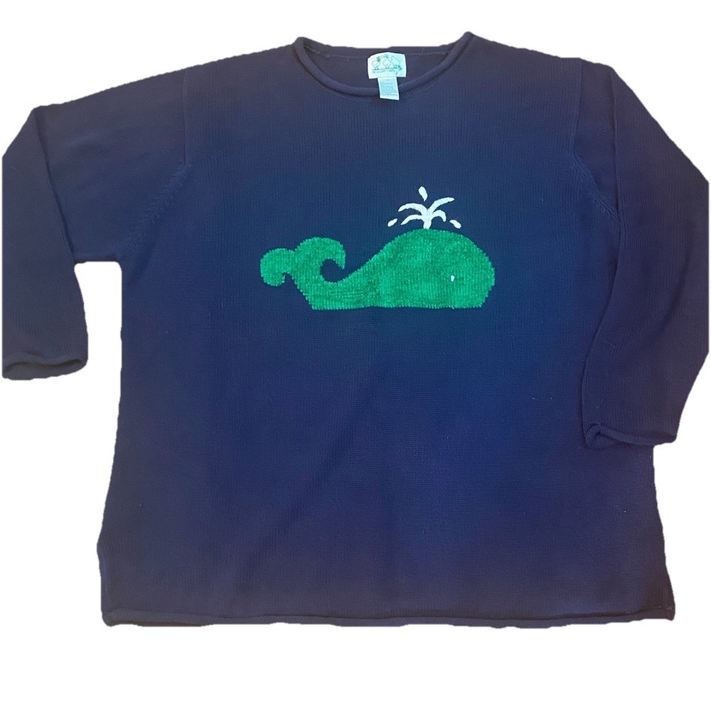 Quacker Factory Sweater Sz 2x Whale‎ Pullover Navy Blue  Front & Back